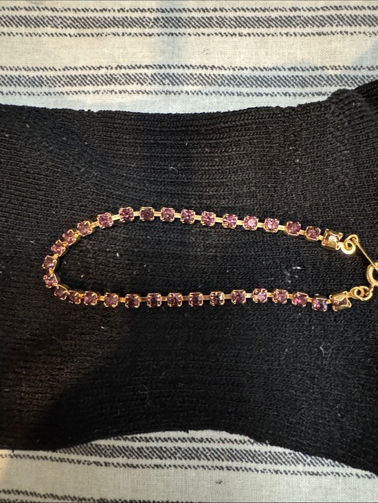 Jewelry - Gold-Plated Purple Crystal Tennis Bracelet - Unbranded